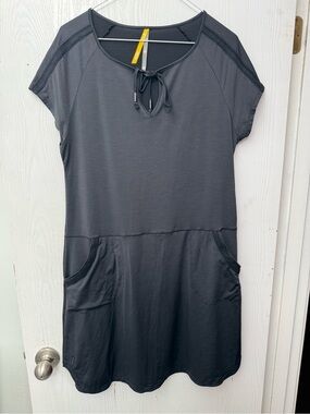 Lole Black Short-Sleeve Casual Athletic Dress in charcoal gray, size L